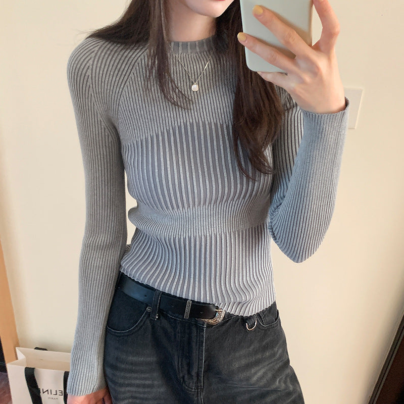 Women's Knit Crew Neck Sweater – Light Gray