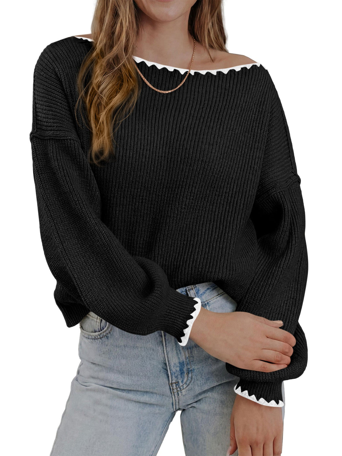 Women's Oversized Long Sleeve Ribbed Knit Sweater