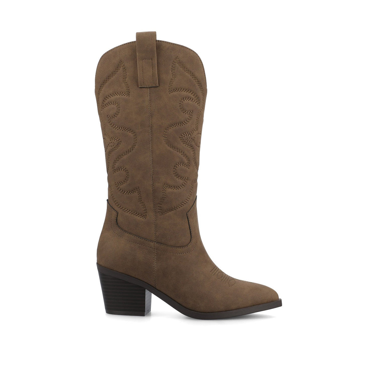 Women's Faux Leather Heeled Wide-Calf Western Boots – Pull-On