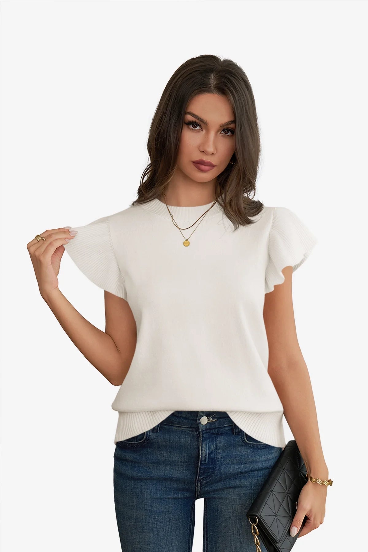 Women's Cropped Ruffled Sweater