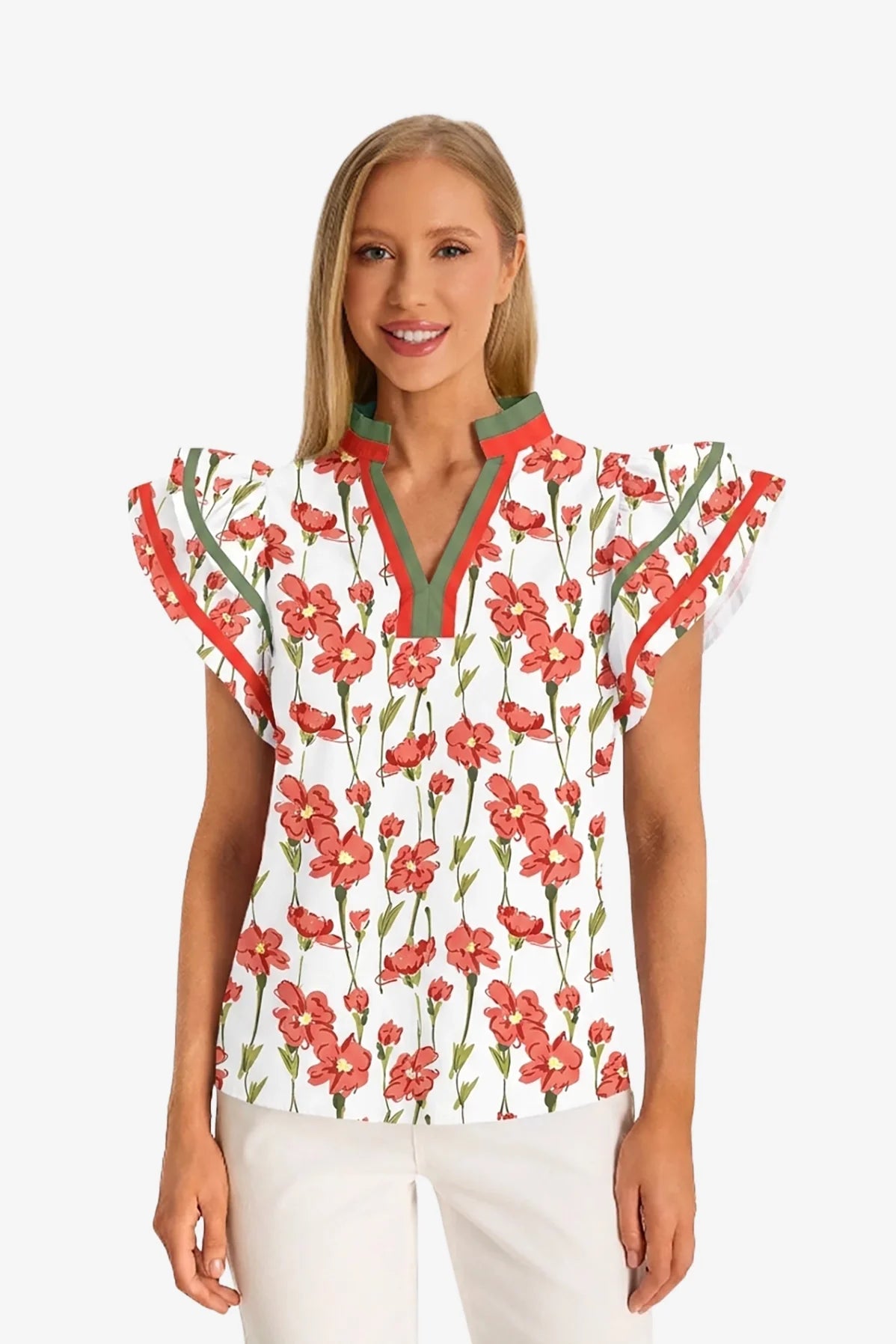 Women's Cap Sleeve Ruffled Blouse