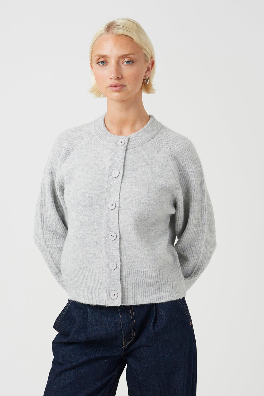 Women's Ribbed Knit Crew Neck Cardigan