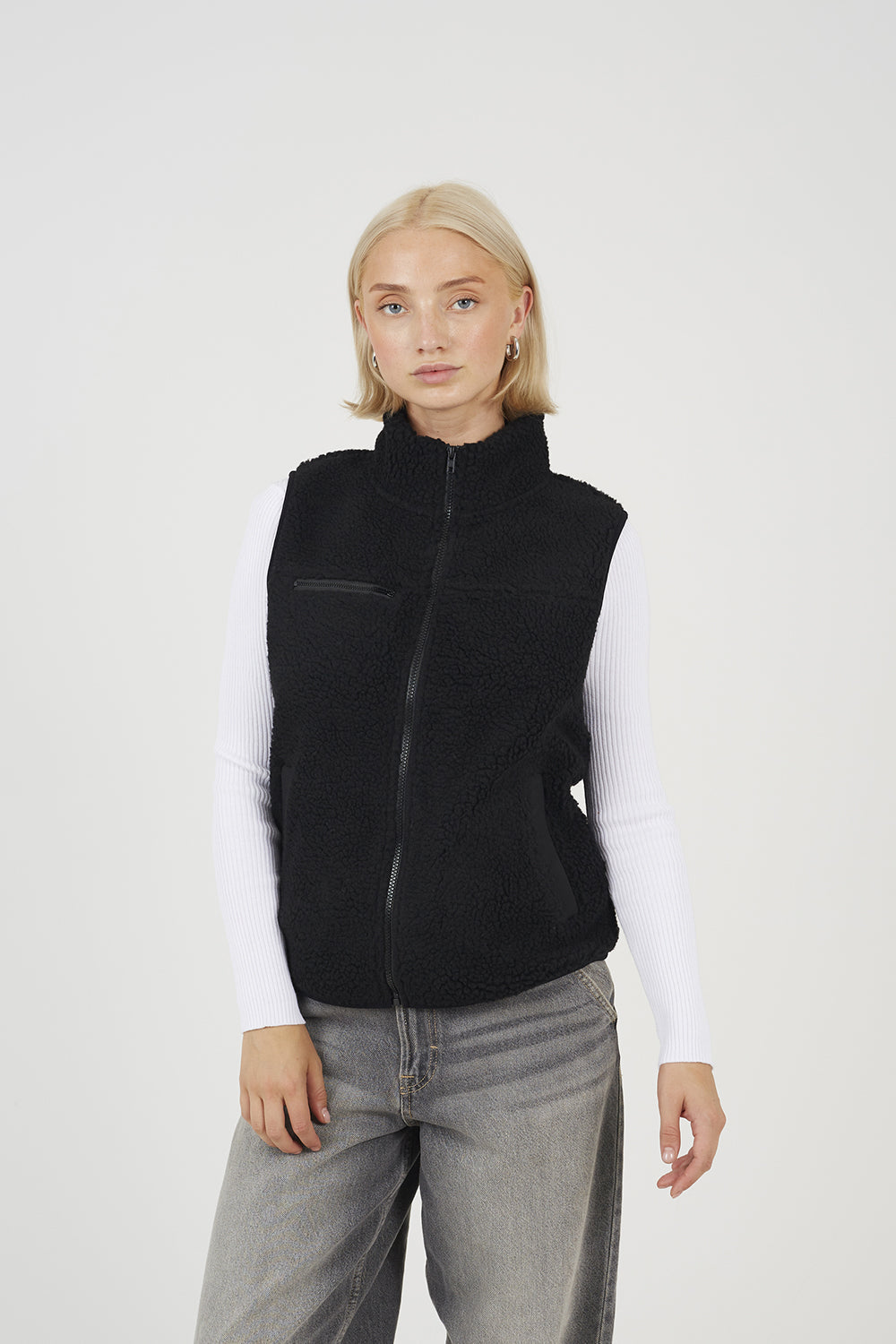 Women's Fleece Zip-Up Jacket – Black, Cream, Taupe
