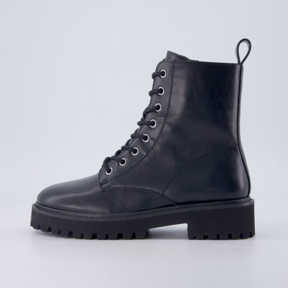 Women's Faux Leather Heeled Combat Boots with Side Zip