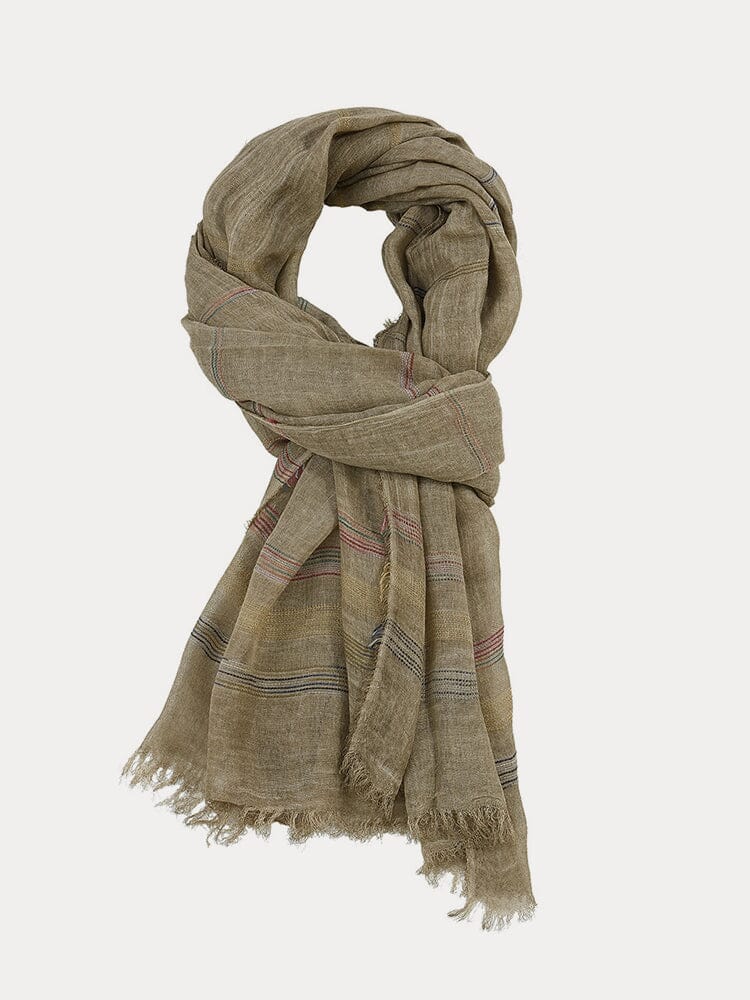 Women's Striped Cotton Blend Scarf with Tassels