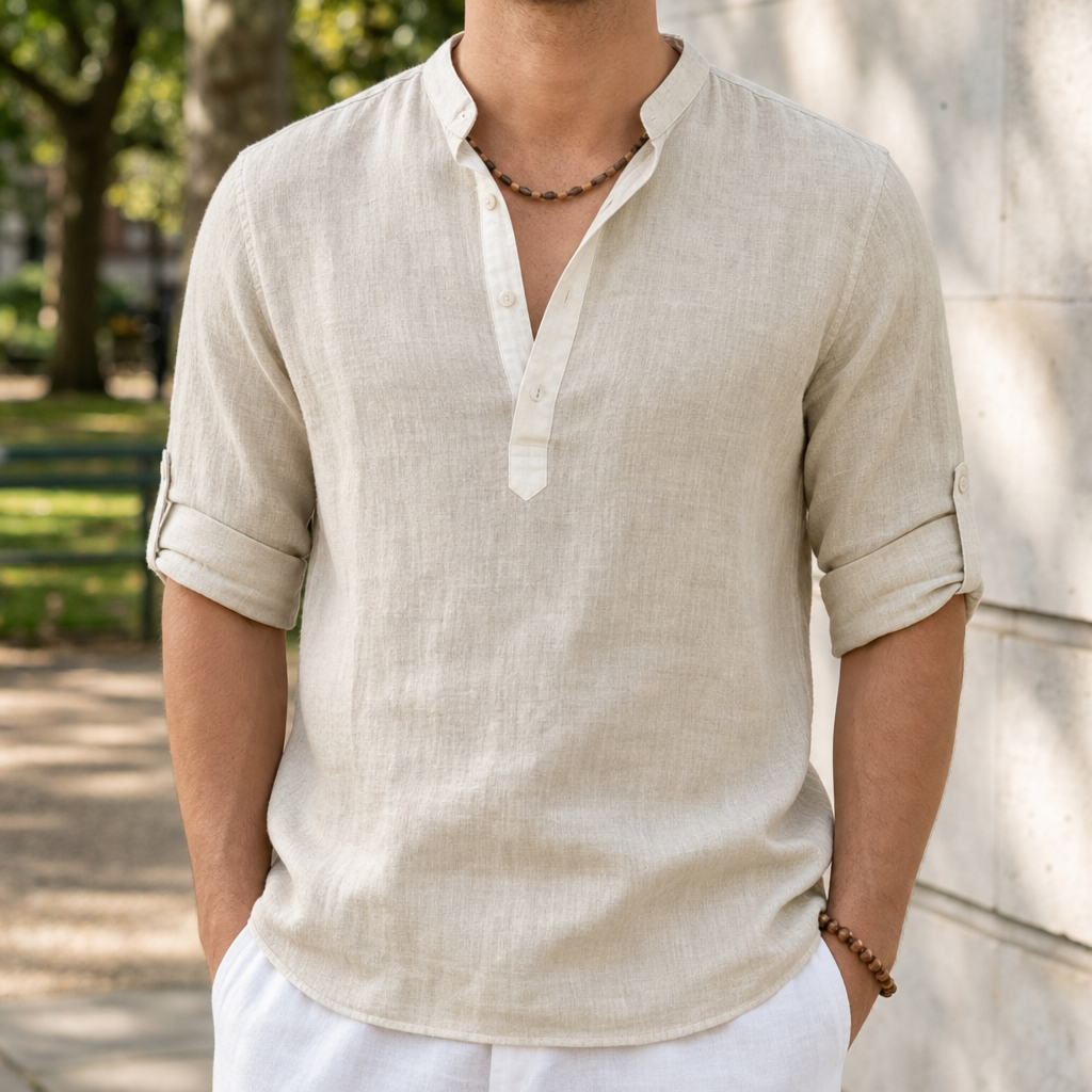 Aiden | Begur Linen Henley Shirt