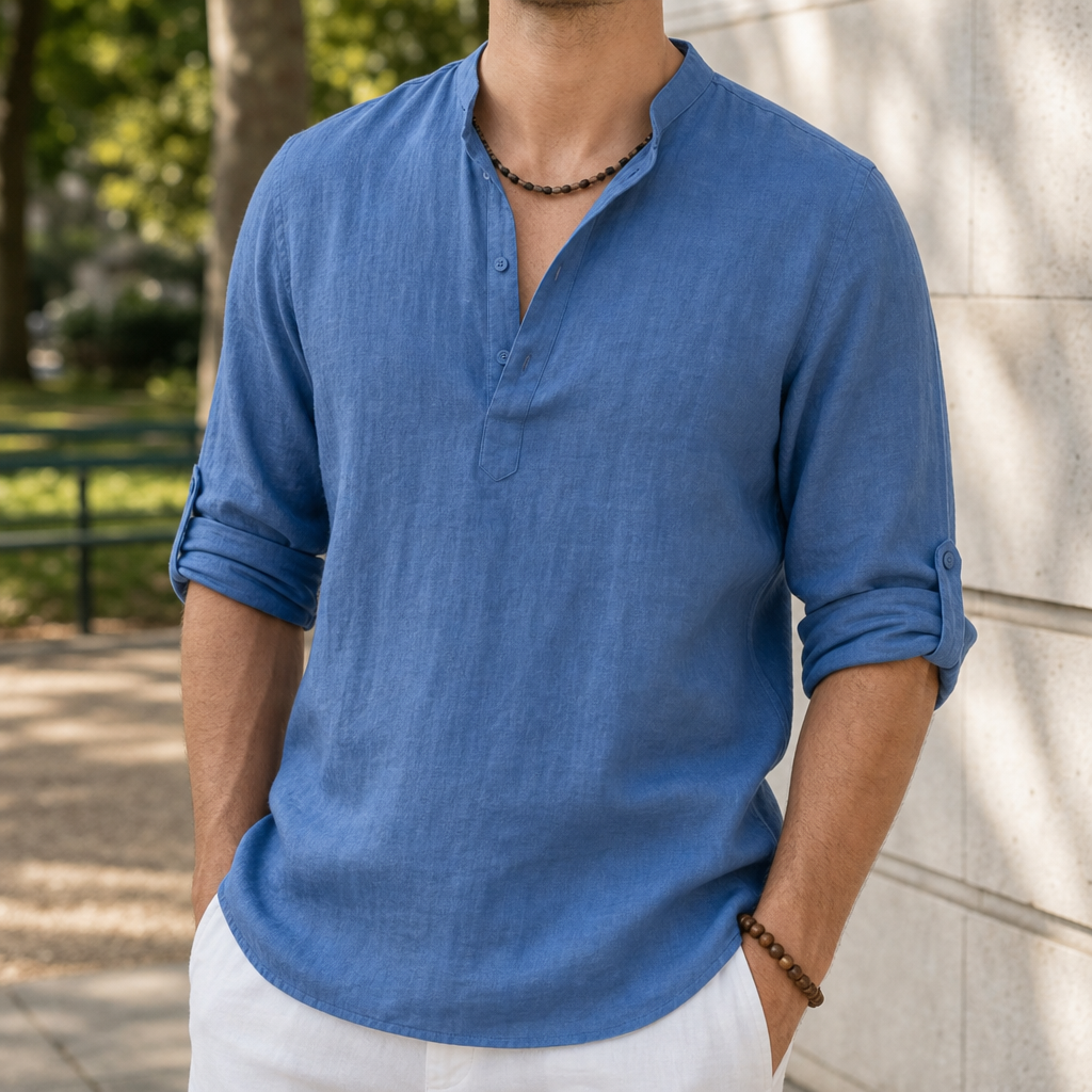 Aiden | Begur Linen Henley Shirt