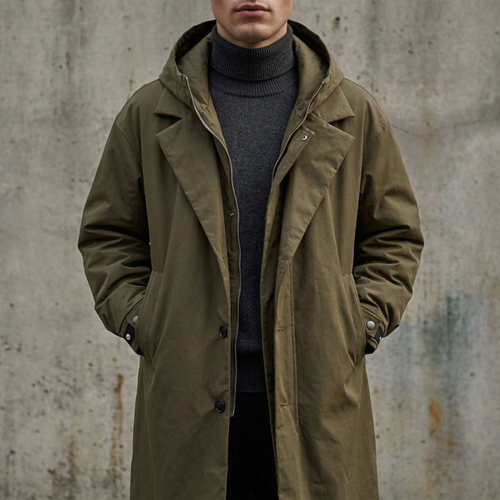 Aiden | Garrison Long Hooded Puffer Trench Coat