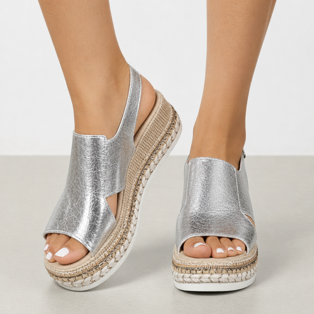 Amelia | Formentera Orthopedic Metallic Platform Wedge Sandals