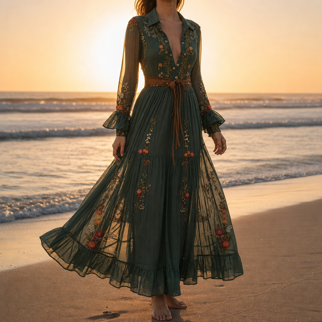 Amelia | Sitia Embroidered Boho Maxi Dress