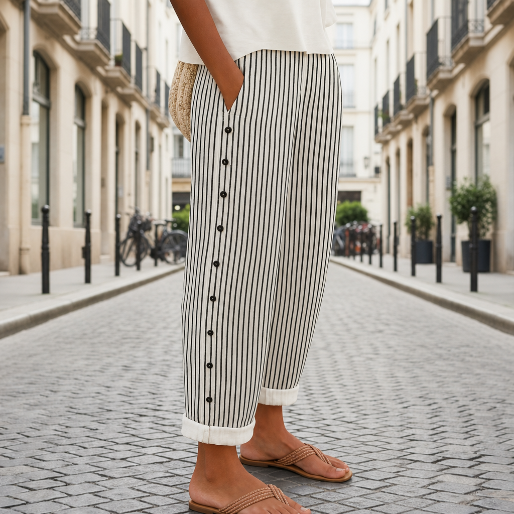 Anna | Lourmarin Striped Button Wide-Leg Pants
