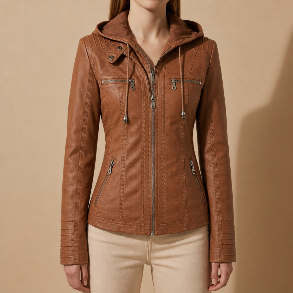 Audrey | Trogir Hooded Faux Leather Jacket