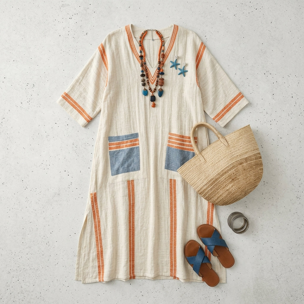 Caroline | Santorini Stripe Kaftan Maxi Dress
