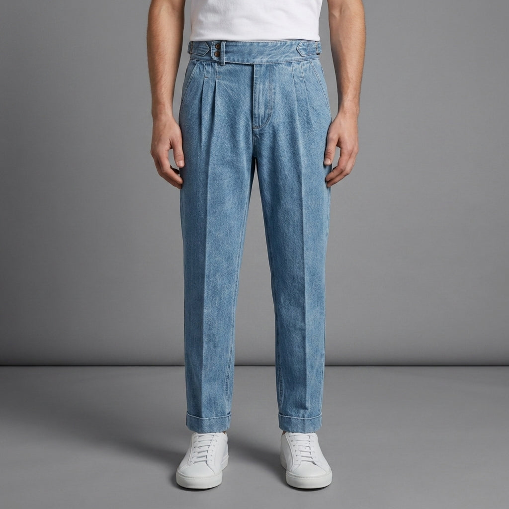 Christopher | Brescia Denim Vintage Pleated Straight Fit Trousers