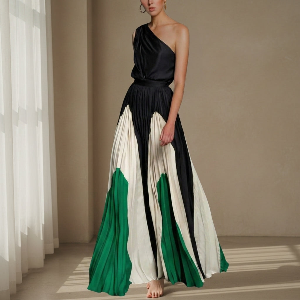 Claire | Palamos One-Shoulder Pleated Maxi Dress