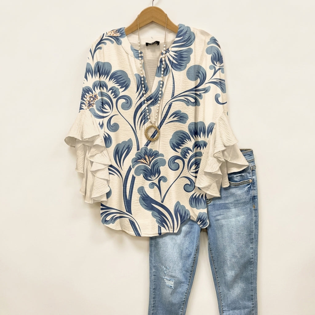 Eleanor | Amalfi Floral Ruffle Blouse