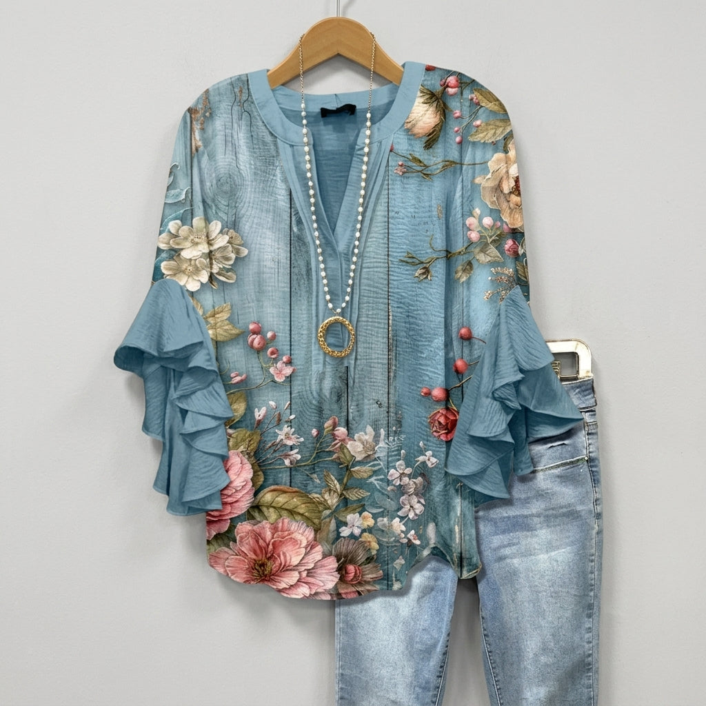 Eleanor | Amalfi Floral Ruffle Blouse