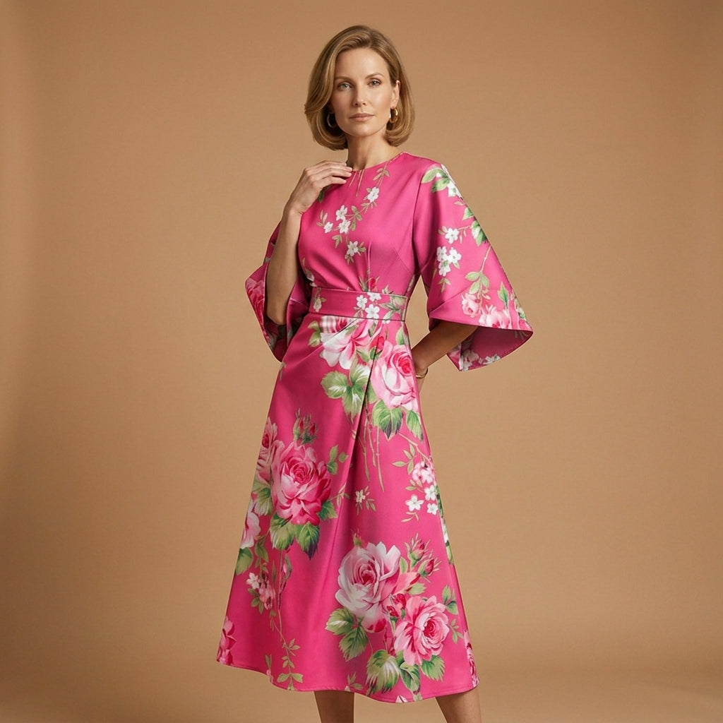 Elizabeth | Lourmarin Round Neck Midi Dress
