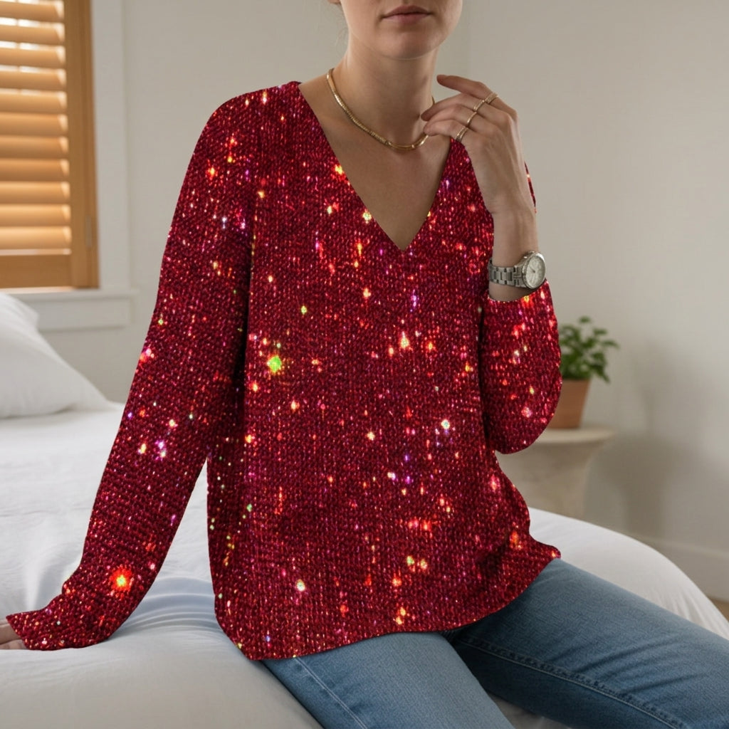 Emilia | Almeria Sparkle V-Neck Top