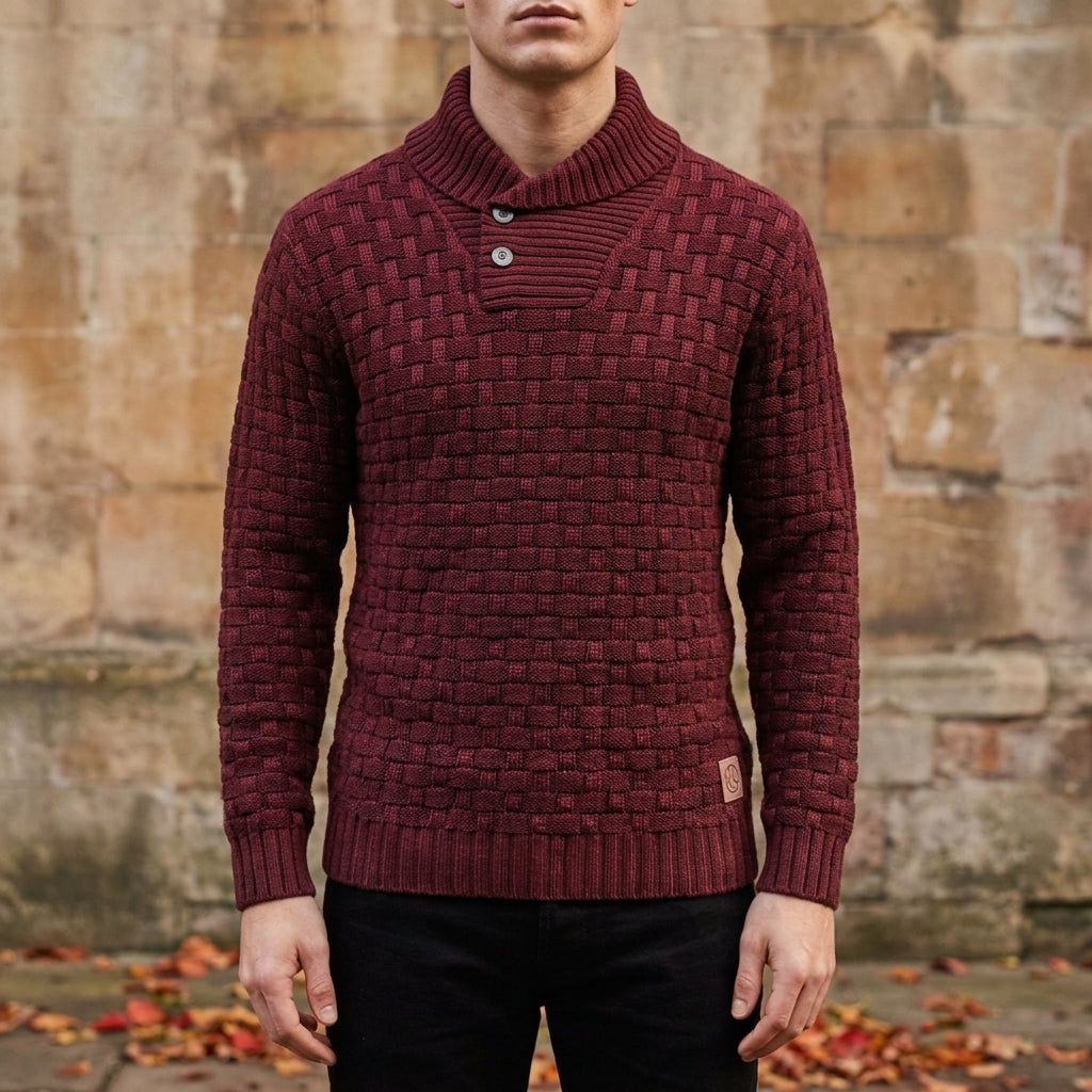 Ethan | Harwick Shawl-Collar Basket-Weave Knit