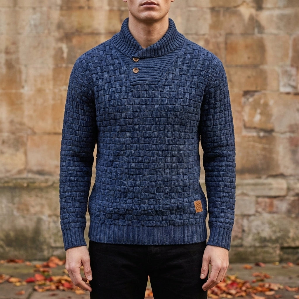 Ethan | Harwick Shawl-Collar Basket-Weave Knit