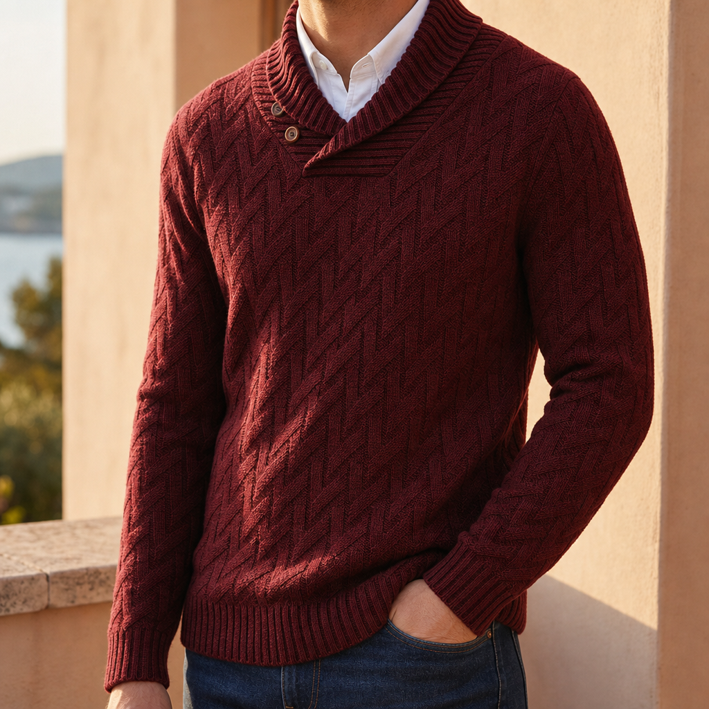 Ezra | Guimaraes Shawl Collar Knit Sweater