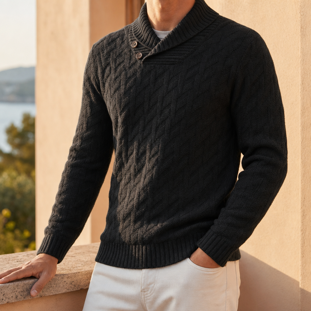 Ezra | Guimaraes Shawl Collar Knit Sweater