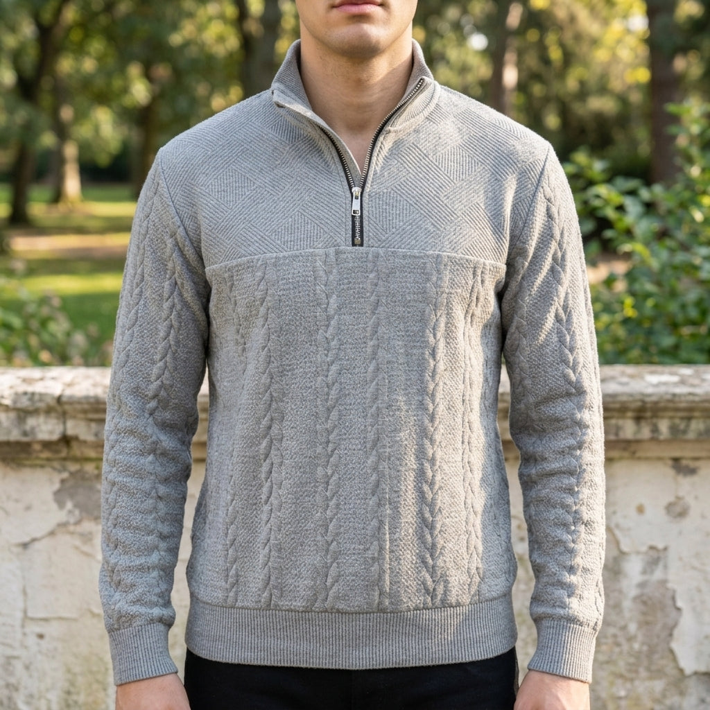Ezra | Ronda Cable Knit Quarter-Zip Sweatshirt