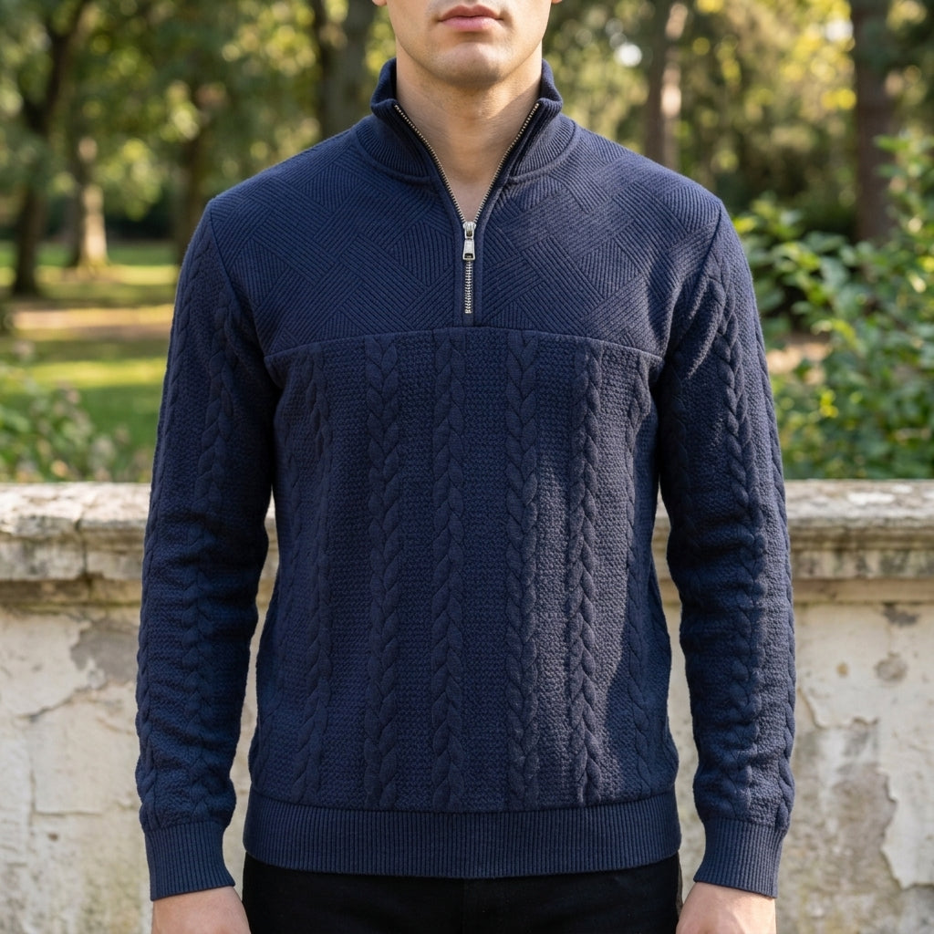 Ezra | Ronda Cable Knit Quarter-Zip Sweatshirt