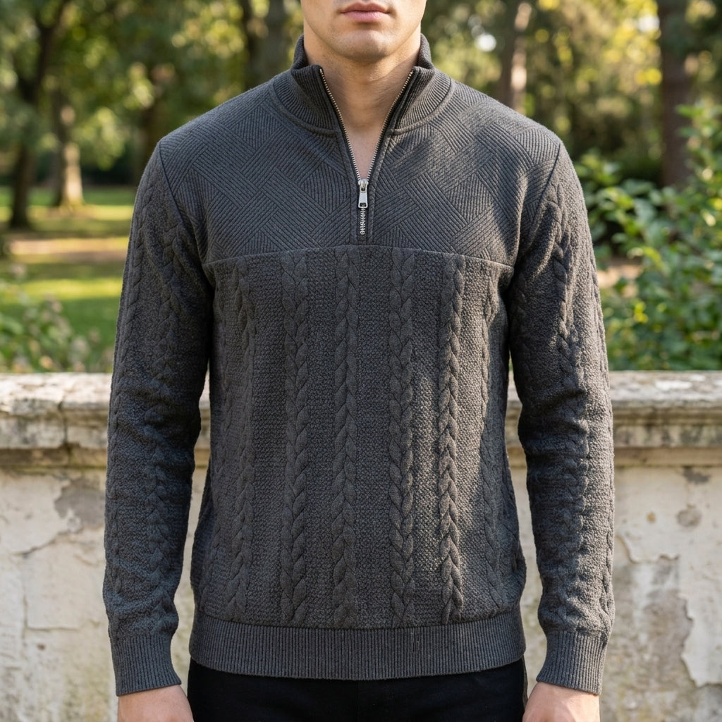 Ezra | Ronda Cable Knit Quarter-Zip Sweatshirt