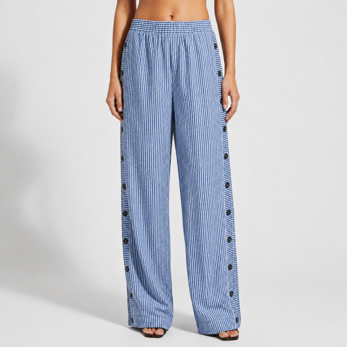 Gianna | Omodos Striped Button-Accent Pants