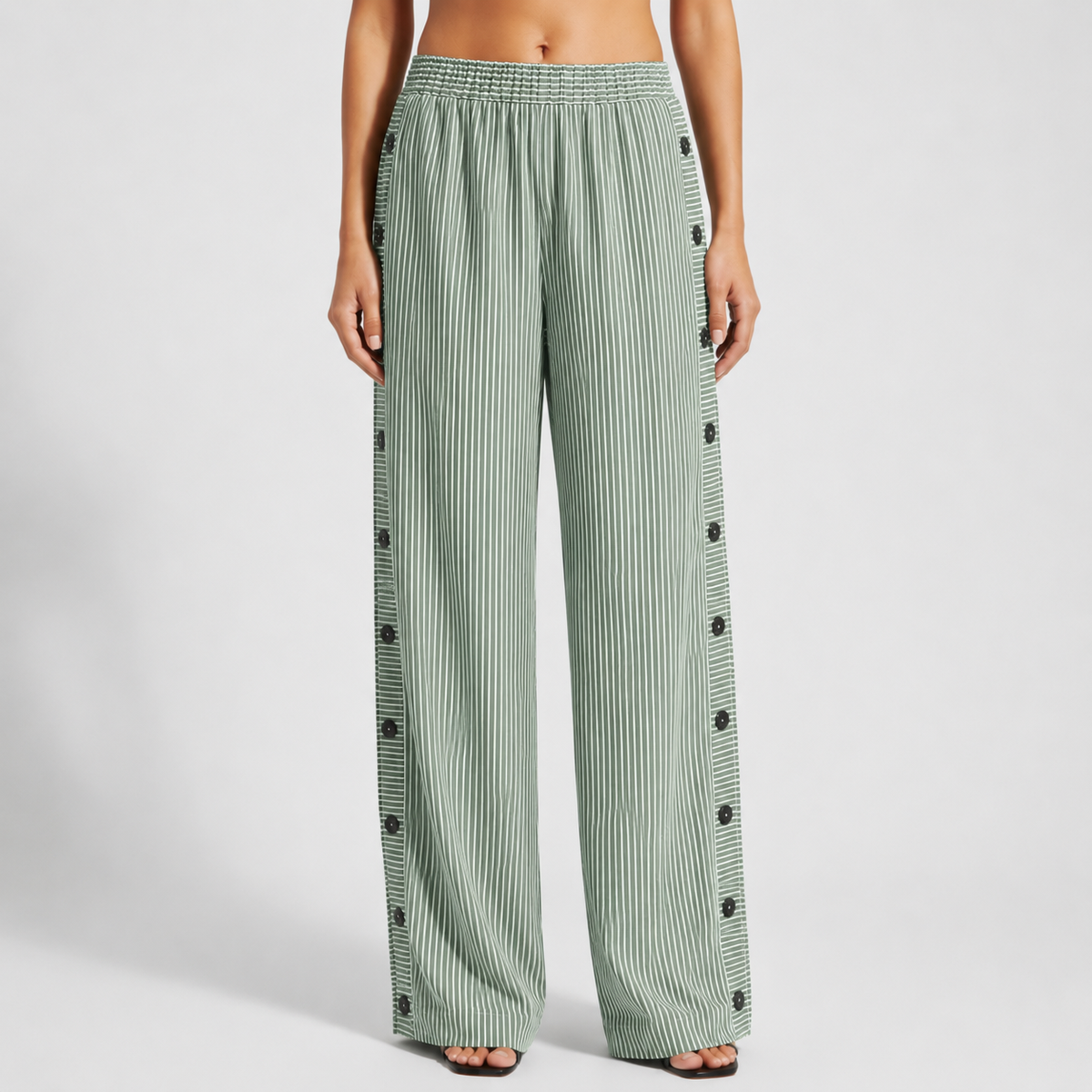 Gianna | Omodos Striped Button-Accent Pants