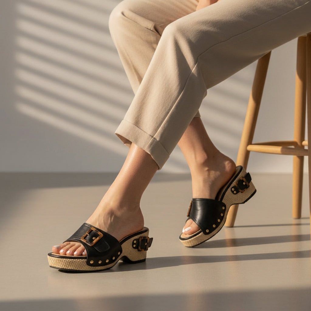 Hannah | Cascais Orthopedic Buckle Wedge Slides