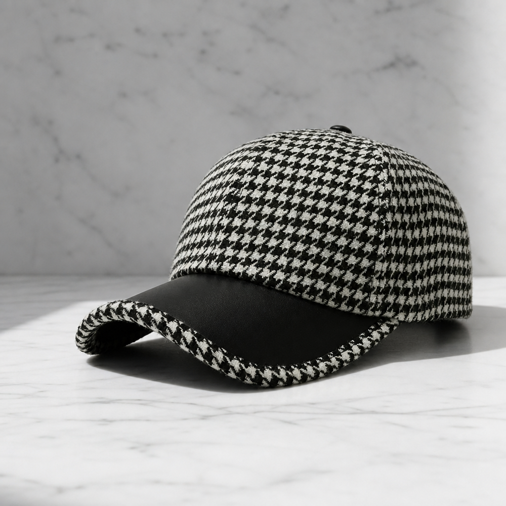 Hannah | Syros Houndstooth Leather Cap