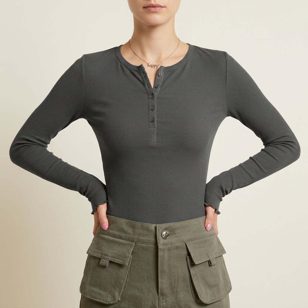 Harper | Cinque Terre Ribbed Henley Long-Sleeve Top
