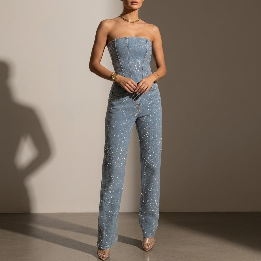 Harper | Salamanca Strapless Glitter Jumpsuit
