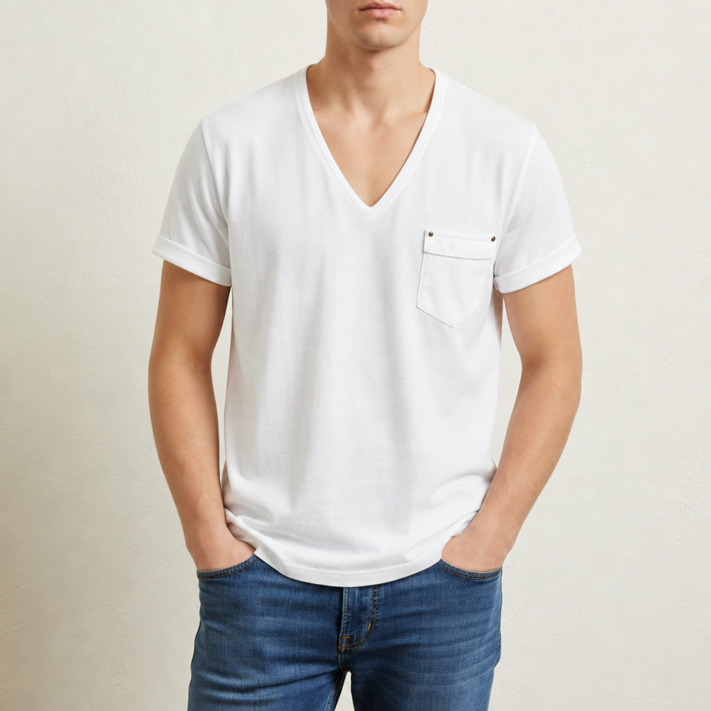 James | Beziers Deep V-Neck Pocket Tee