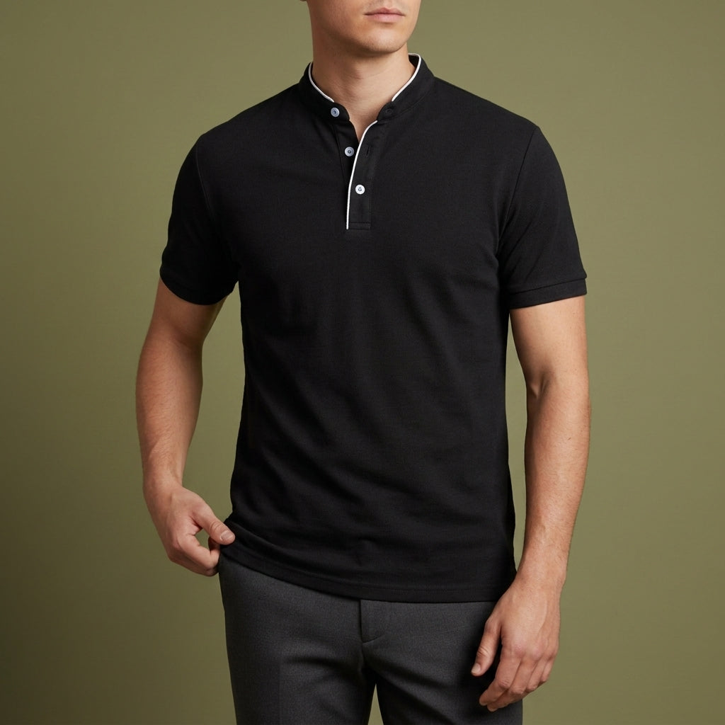 Logan | Patmos Collarless Band Collar Polo