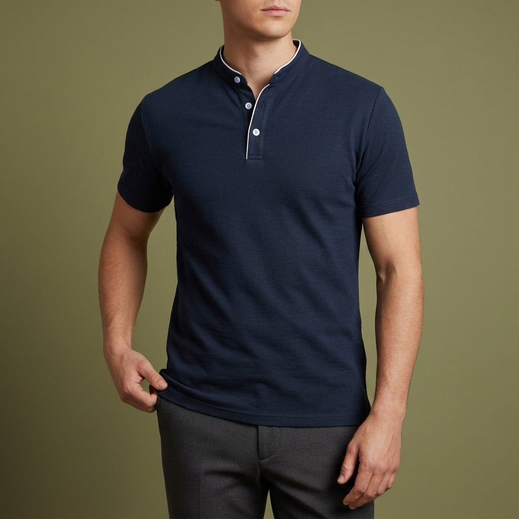 Logan | Patmos Collarless Band Collar Polo