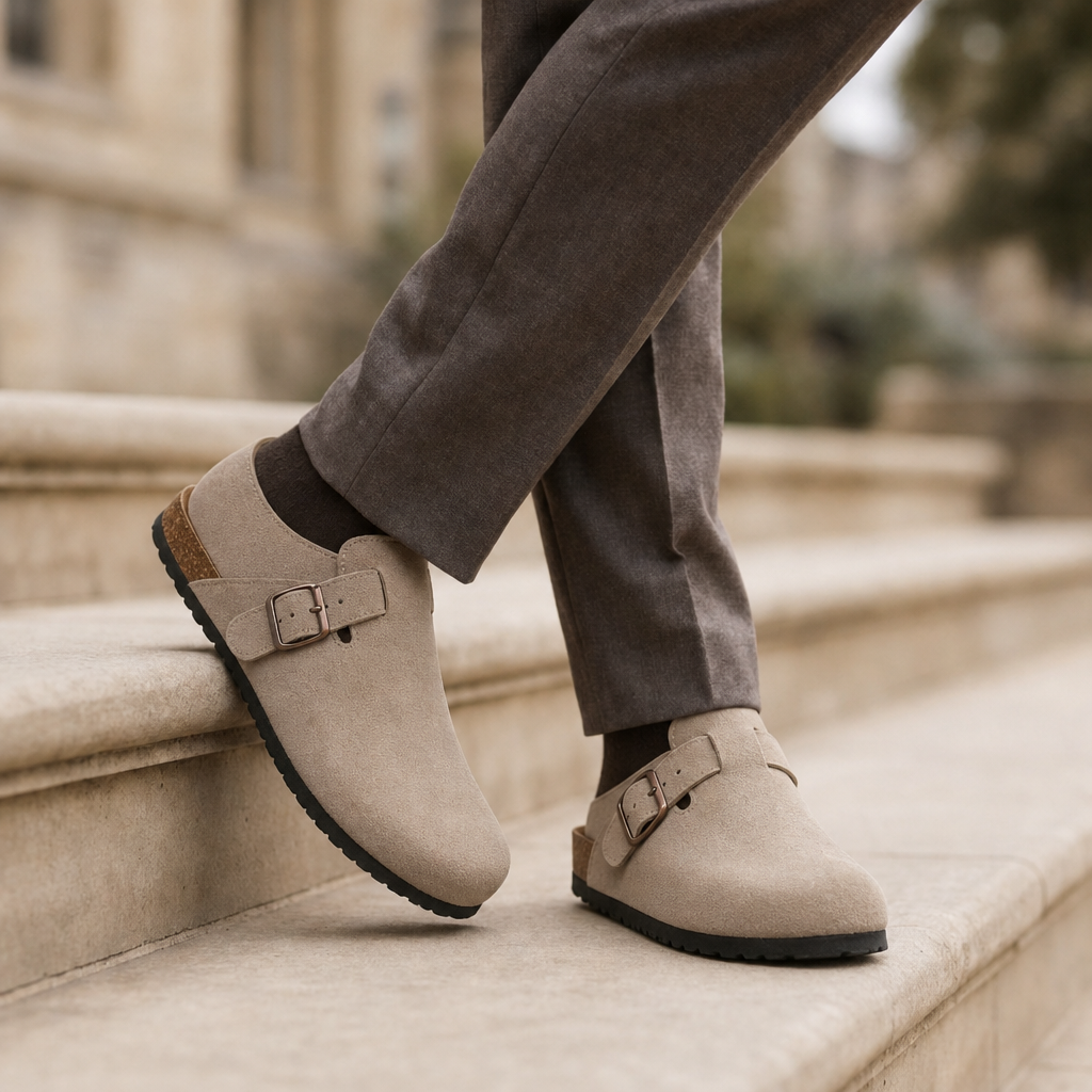 Lucas | Pylos Suede Buckle Clogs