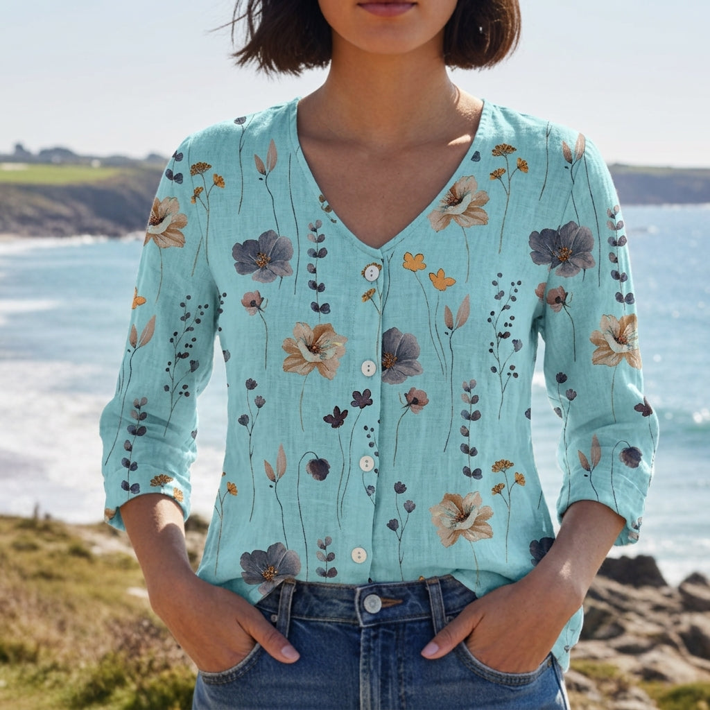 Madison | Lucía Three-Quarter Sleeve Floral Linen Blouse