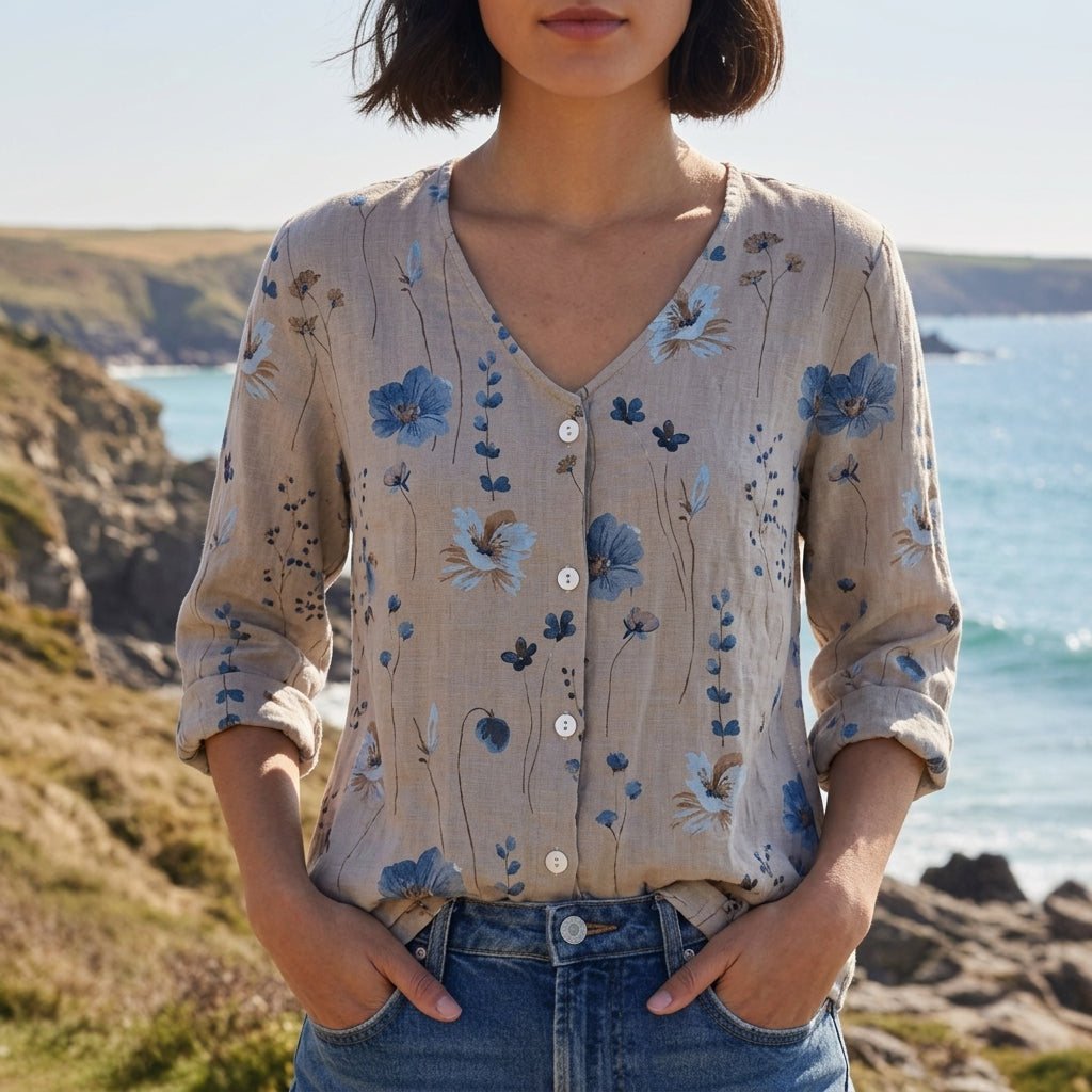 Madison | Lucía Three-Quarter Sleeve Floral Linen Blouse