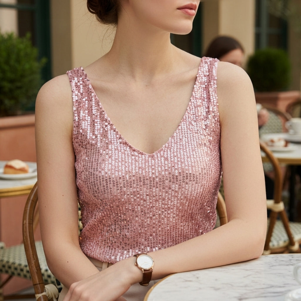 Maya | Cassis Sequin V-Neck Tank Top
