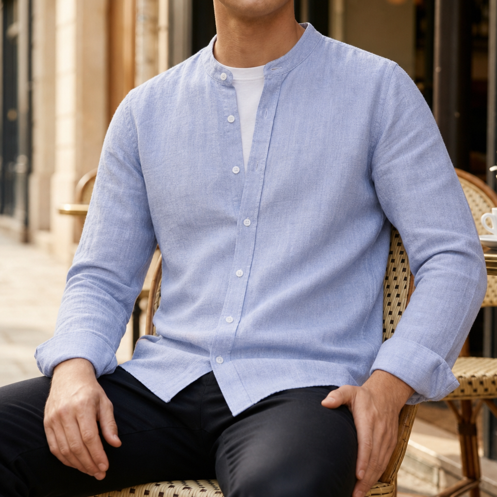 Michael | Sesimbra Linen Band Collar Shirt
