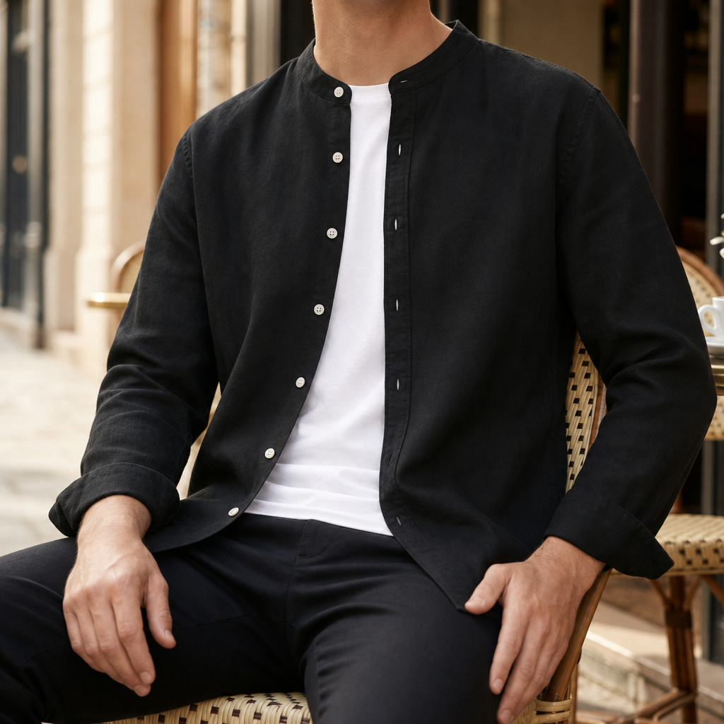 Michael | Sesimbra Linen Band Collar Shirt