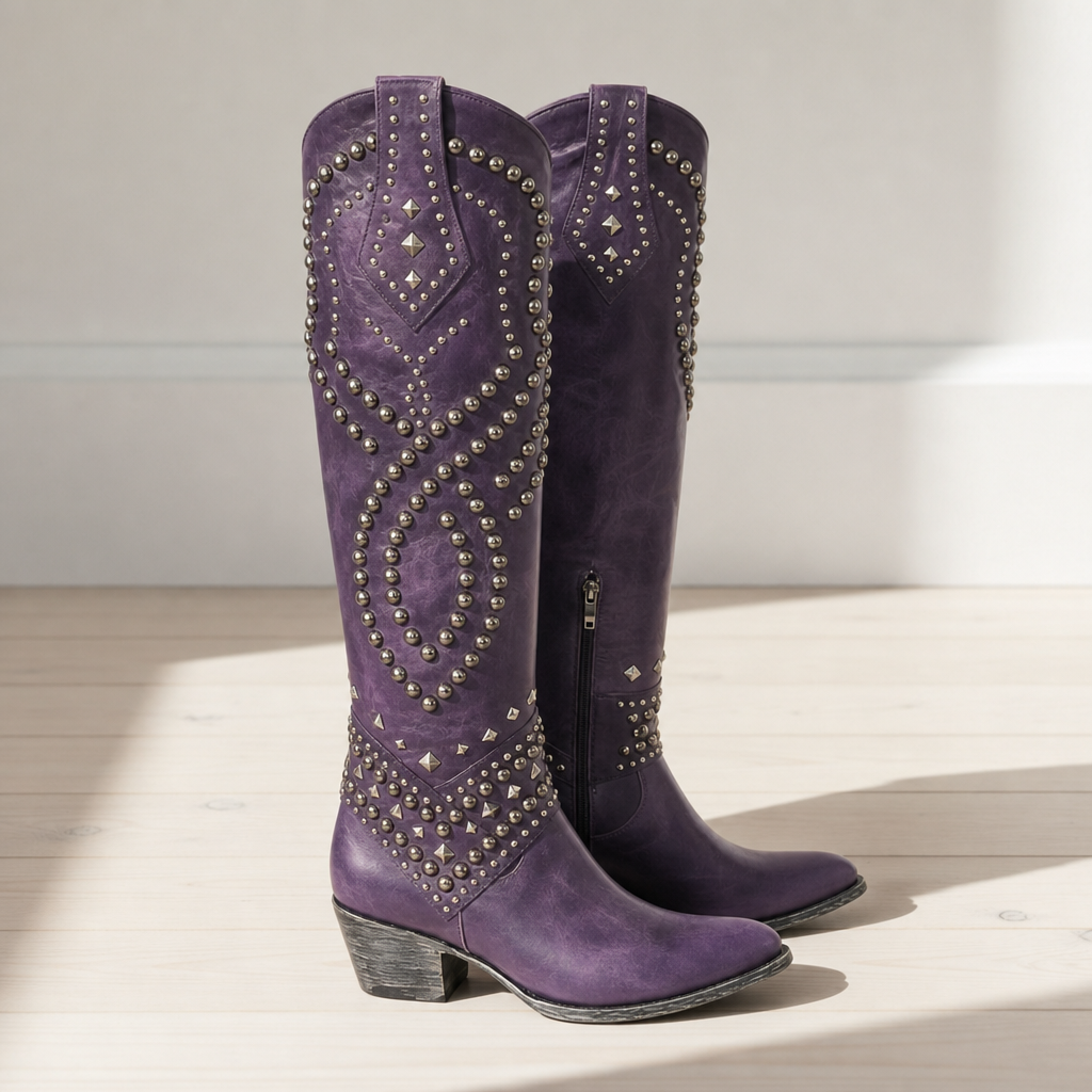 Mila | Sagres Studded Western Knee-High Boots