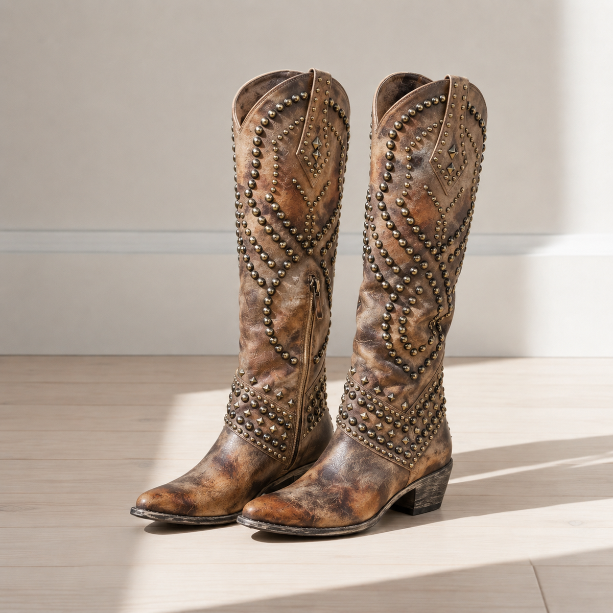Mila | Sagres Studded Western Knee-High Boots