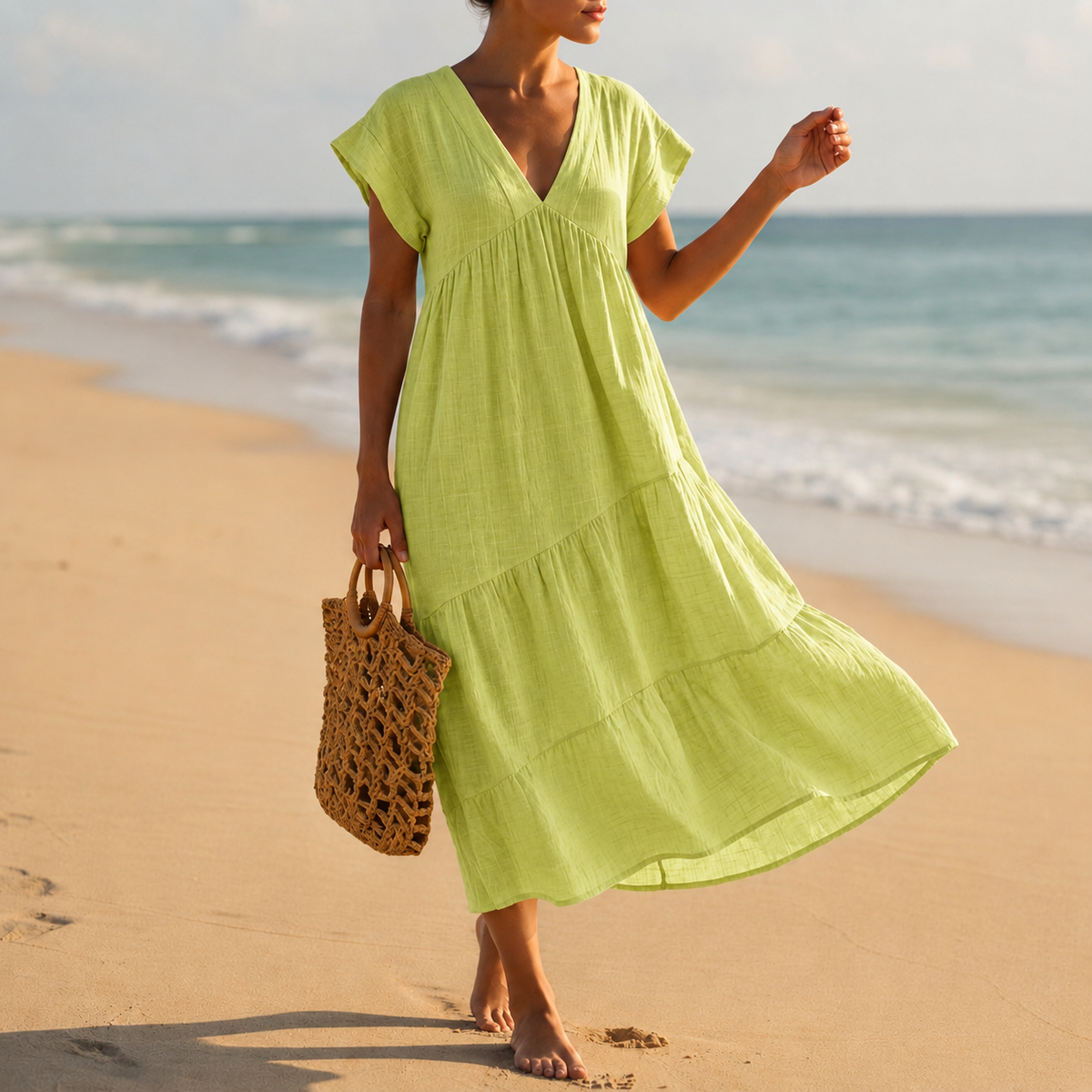 Nora | Estepona Tiered V-Neck Midi Dress