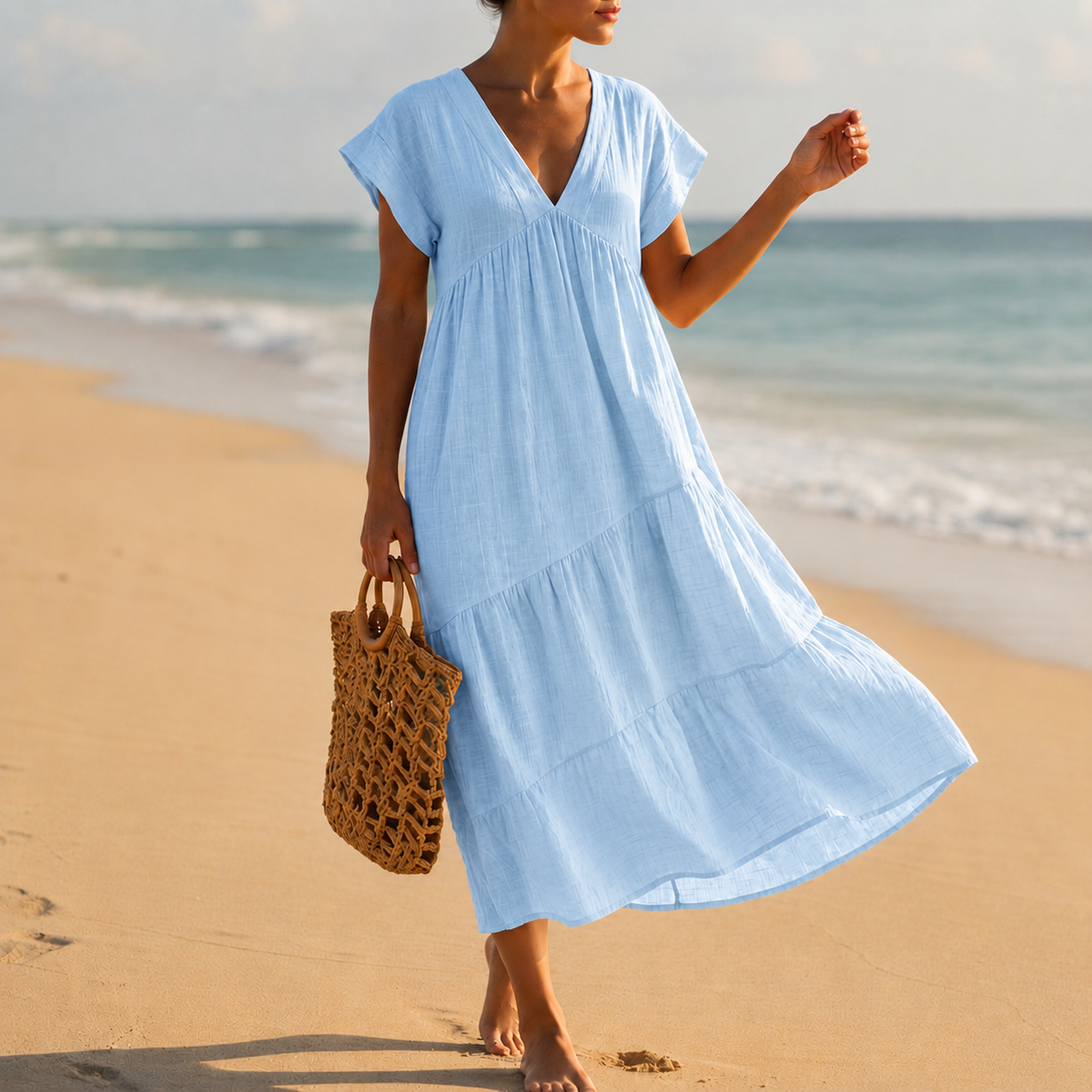 Nora | Estepona Tiered V-Neck Midi Dress