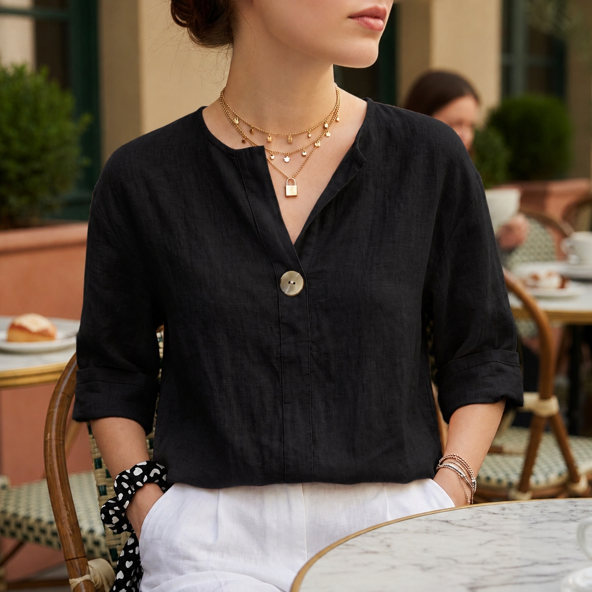 Nova | Perugia Women's V-Neck Casual Linen Blouse